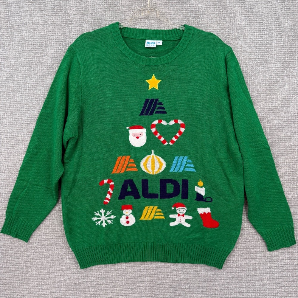 ALDI GEAR Mens Green Christmas Tree Ugly Sweater Pullover Size M